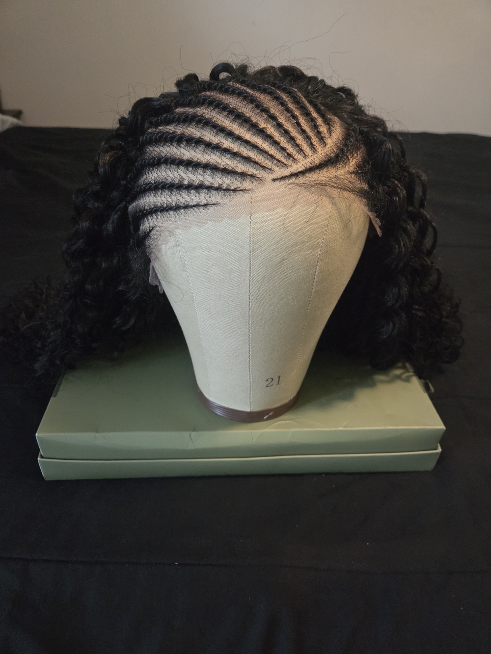 Natural Black Braided Front Lace Wig with Loose Curls